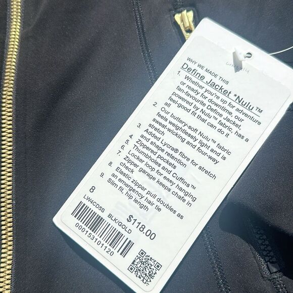 Lululemon Define Jacket Nulu black gold size 8 NWT - Picture 3 of 8